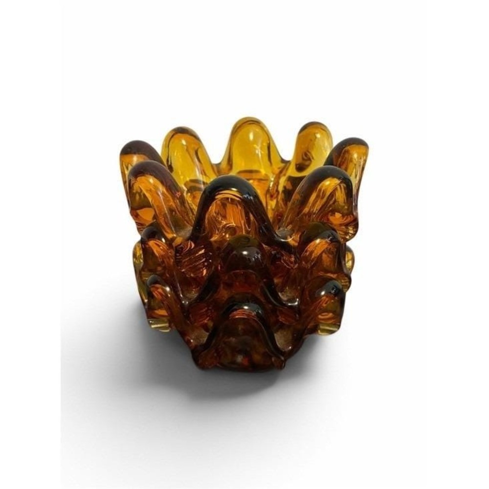 Murano Amber Stretch Glass Nesting Bowls Trinket MCM Vintage